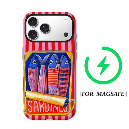 KASEO Matte Bumper for Magsafe Case for IPhone 17 16 15 14 Plus 13 Pro Max Shockproof Hard PC Candy Stripe Sardines Cover