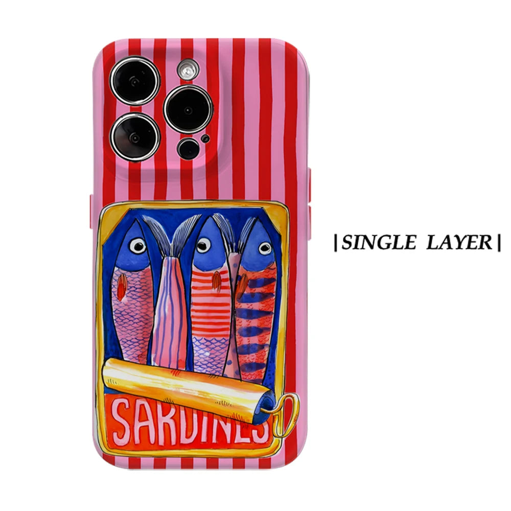 KASEO Matte Bumper for Magsafe Case for IPhone 17 16 15 14 Plus 13 Pro Max Shockproof Hard PC Candy Stripe Sardines Cover
