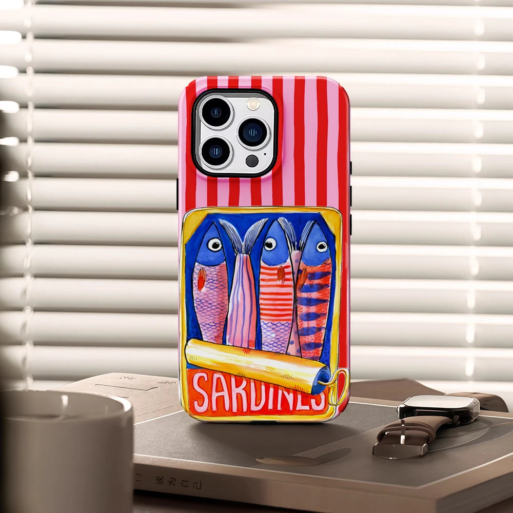 KASEO Matte Bumper for Magsafe Case for IPhone 17 16 15 14 Plus 13 Pro Max Shockproof Hard PC Candy Stripe Sardines Cover