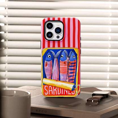 KASEO Matte Bumper for Magsafe Case for IPhone 17 16 15 14 Plus 13 Pro Max Shockproof Hard PC Candy Stripe Sardines Cover