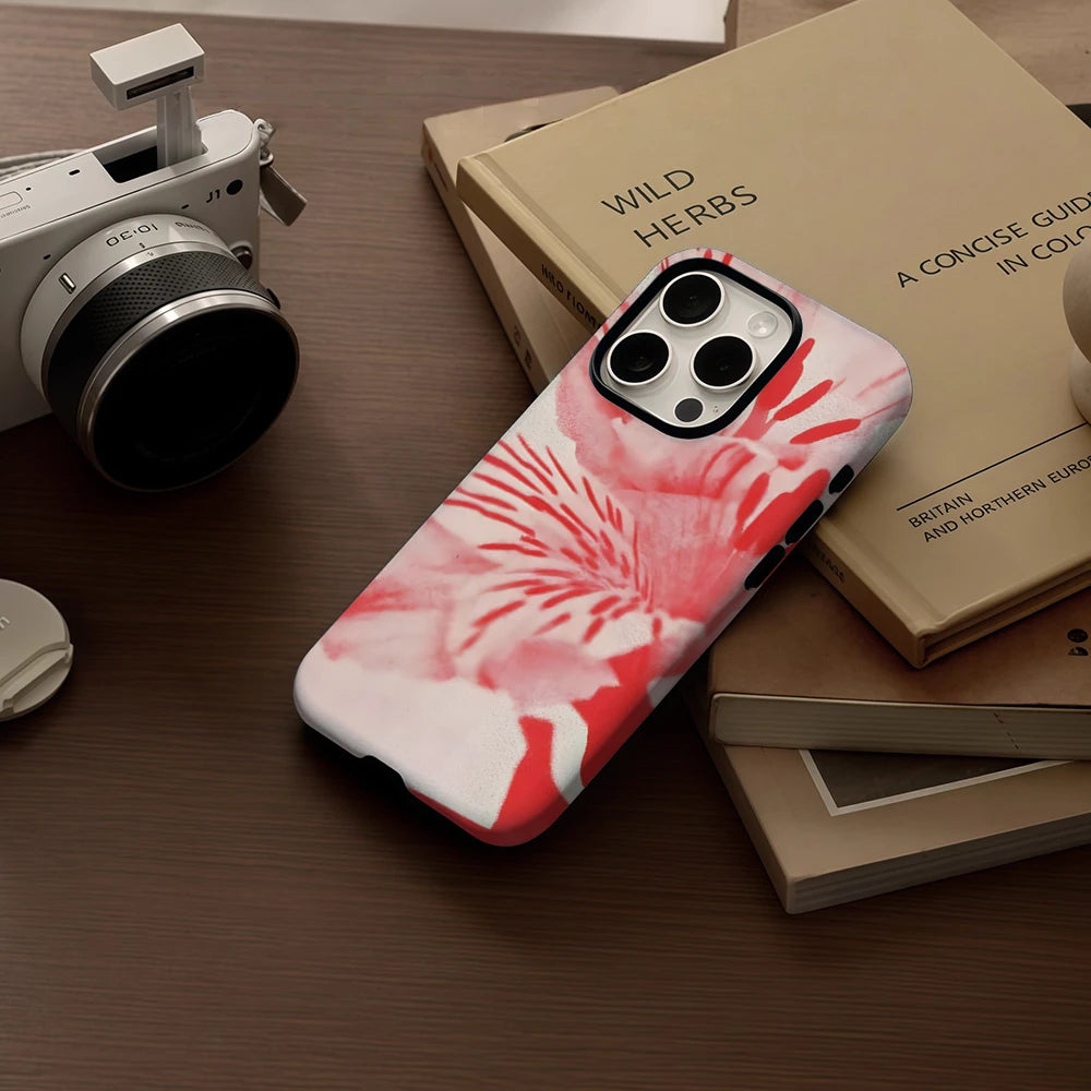 KASEO Matte Bumper for Magsafe Case for IPhone 17 16 15 14 Plus 13 Pro Max Shockproof Hard PC Blush Alstroemeria Cover