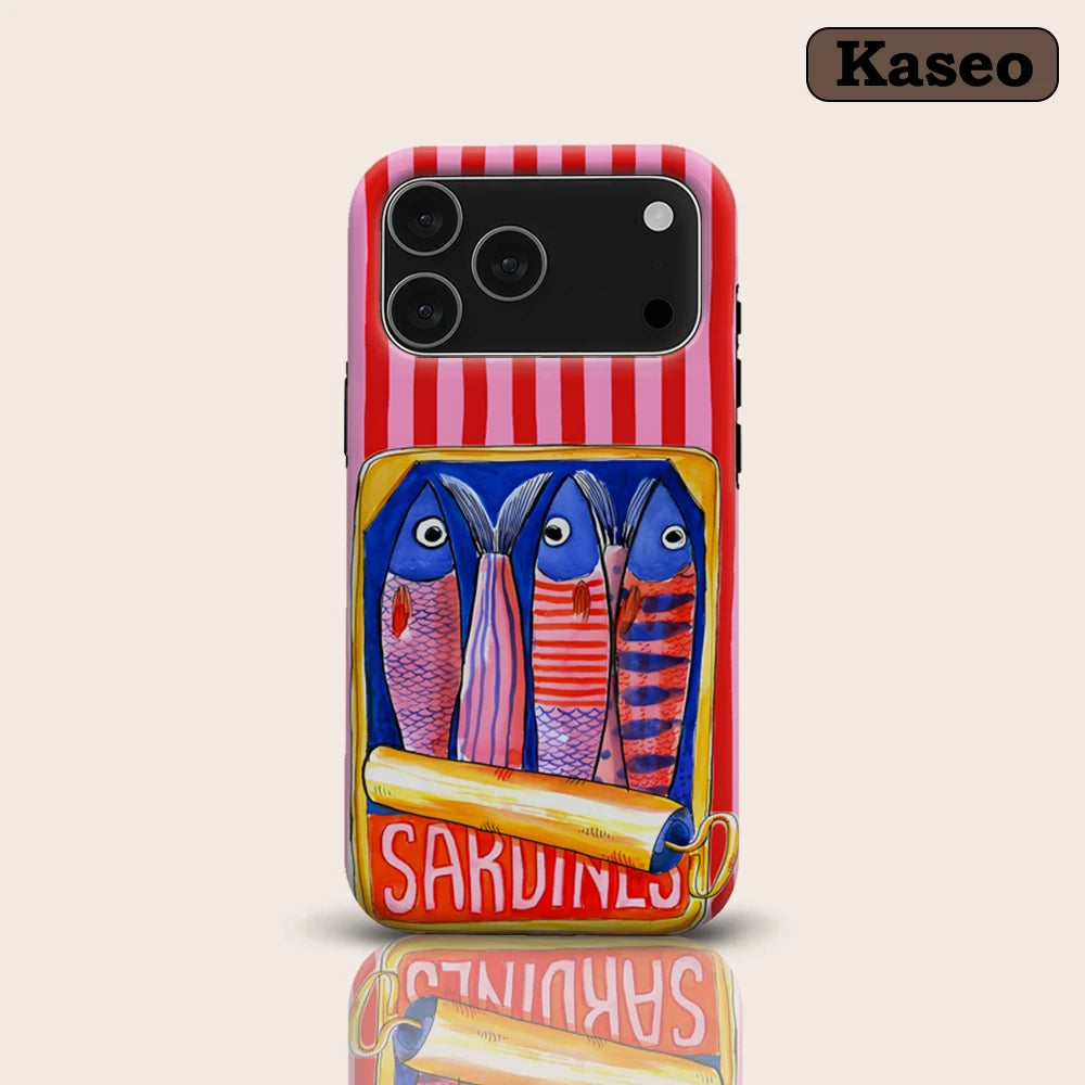 KASEO Matte Bumper for Magsafe Case for IPhone 17 16 15 14 Plus 13 Pro Max Shockproof Hard PC Candy Stripe Sardines Cover