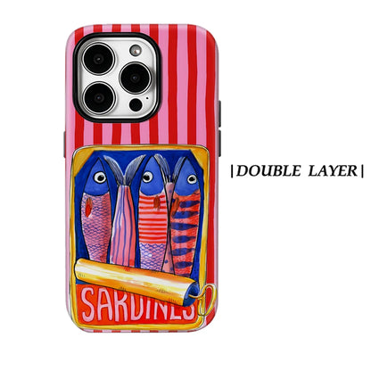 KASEO Matte Bumper for Magsafe Case for IPhone 17 16 15 14 Plus 13 Pro Max Shockproof Hard PC Candy Stripe Sardines Cover