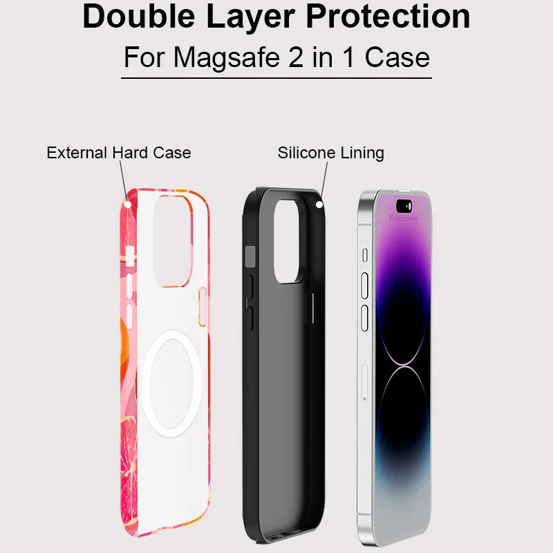 Fcicicase Fruit Orange Pattern Phone Case For iPhone 16 15 Pro Max 14 Plus 13 Pro 12 11 For Magsafe Wireless Charger Matte Cover