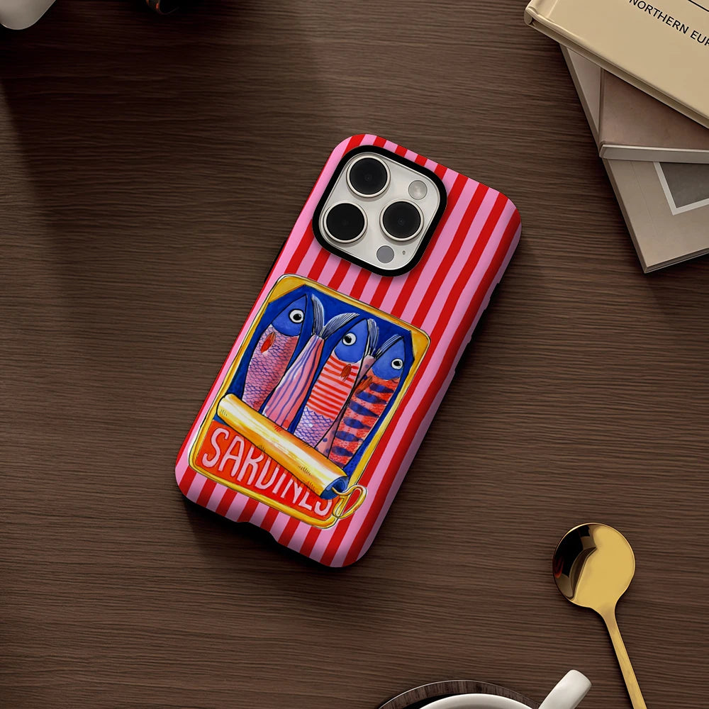 KASEO Matte Bumper for Magsafe Case for IPhone 17 16 15 14 Plus 13 Pro Max Shockproof Hard PC Candy Stripe Sardines Cover
