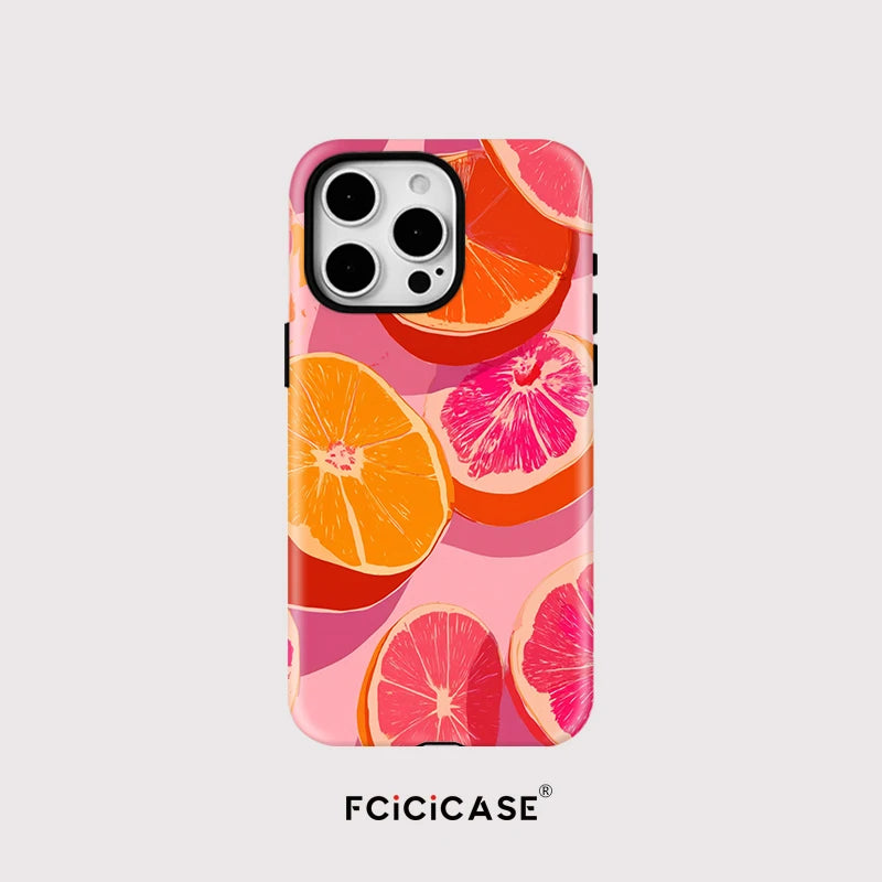 Fcicicase Fruit Orange Pattern Phone Case For iPhone 16 15 Pro Max 14 Plus 13 Pro 12 11 For Magsafe Wireless Charger Matte Cover