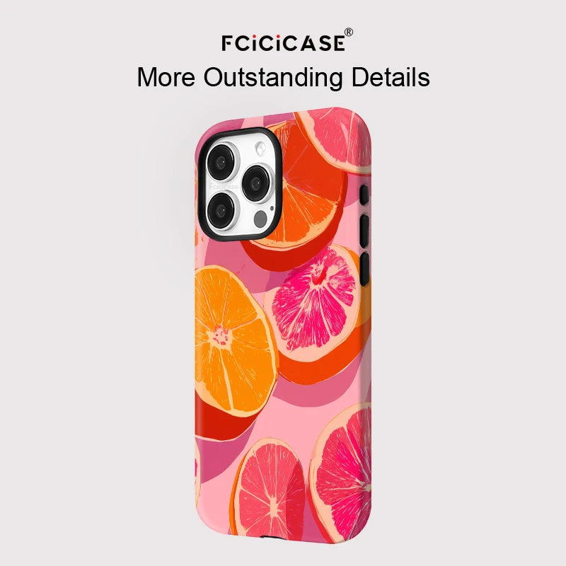 Fcicicase Fruit Orange Pattern Phone Case For iPhone 16 15 Pro Max 14 Plus 13 Pro 12 11 For Magsafe Wireless Charger Matte Cover